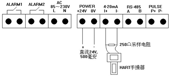 熱式高壓氣體質(zhì)量流量計(jì)四線制4-20mA接線圖